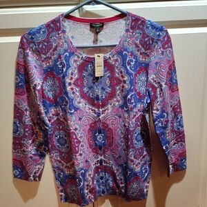 Talbots Vibrant Paisley Blouse - Blue and Red